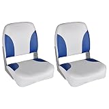 vidaXL 2x Bootssitz Klappbare Rückenlehne mit Blau-Weißem Kissen Bootsstuhl Steuerstuhl Anglerstuhl Bootssitze Boot Sitz 41x36x48