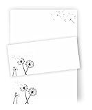 zartbesaitet.com Schöne Produkte aus Papier - Briefpapier Pusteblume DIN A4 - 20 Pusteblumen-Briefbogen A4 - 10 DIN Lang-Briefumschläge - Weiß,