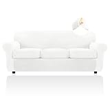 FestiCorp Samt-Sofabezug, Couchbezüge für 3 Kissen, Couch-Sofabezüge für Sofas mit 3 Kissen, Stretch, 4-teilig, dicke Möbelbezüge für Hunde, Haustiere, Sofa, gebrochenes Weiß