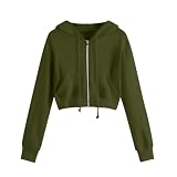 Hoodies für Damen, lässig, Sweatshirts, Reißverschluss, Kapuzenpullover, Teenager, Mädchen, Frühling, Herbst, lässig, Kordelzug, langärmelig, Sweatshirt, Jacken, bauchfreie Mäntel, Tops mit Taschen,