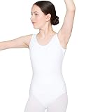 tanzmuster Kinder Ballett Trikot Lissy mit breiten Trägern in weiß, Größe 140/146