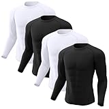 CL convallaria 4er-Pack Kompressionsshirt für Herren, lang/kurzärmelig, Dri-Fit, kühlend, athletisch, Rashguard-T-Shirt für Sport, Langärmelig: 2 Schwarz und 2 Weiß, L