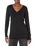 Amazon Essentials Damen Leichter Tunika-Pullover Mit Langen Ärmeln Und V-Ausschnitt (Erhältlich In Übergröße), Schwarz, M