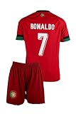 Amdrabola Portugal No 7 Kinder Trikot für Kinder, 2024 Football Trainings Kinder Trikot, Fußball-Trainingstrikots für Jungen, Komm mit Shorts (12-13 Jahre,Rot,176)