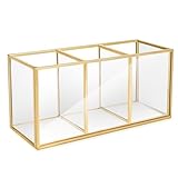 MAGIIN Retro Deco-Schmuck-Kasten Metall Gold Messing Farbe Transparent Glass 3 Compartments - Nordic Stil Vintage-Schmuck Storage Makeup-Schmuck-Kosmetik Tablett Für Kommode, Badezimmer (A)
