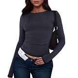 Langarm Lässige T Shirt Damen Einfarbig Rundkragen Tshirt Slim Fit Leichtgewichtig Grünes Basic Neon Langarmshirt Baumwolle Halbarm Schwarzes Gelb Weiße S