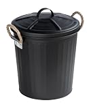 WENKO Kosmetikeimer Gara, Bad-Eimer 6 L, Retro Badezimmer Mülleimer, Geflochtene Griffe, Lackierter Stahl, 24 x 28,5 x 23 cm, Schw