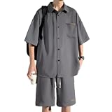 Trainingsanzug Für Herren Casual Gutaussehend Trend Kurzarm Tops Und Kurze Hosen 2-Teiliges Set Business Jogging Mode T-Shirt Regular Fit Komfortabel Atmungsaktiv Sportanzug J-Grey L
