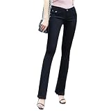 Damen Jeans mit niedriger Taille, Stretch, Skinny Flare, Denim-Jeans, schlankmachende Passform, elastisch, gerade Jeans, Schwarz , 32 W