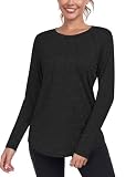DUVOWE Damen Langarm Sportshirt,Funktionsshirt Laufshirt Locker Rundhalsausschnitt Long Sleeve T-Shirts, Workout Langarmshirt Fitness Ob