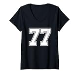 Damen T-Shirt Nummer 77 Baseball Fußball Geburtstag T-Shirt mit V