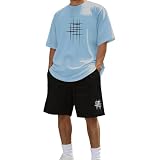 LUZOUCHE Jogginganzug Trainingsanzug Herren Baggy Sommer Set 2-Teilig O-Neck Kurzarm T-shirt und Kurz Hosen Sets aus Mesh Atmungsaktive Bequeme Sportanzug für Laufen W