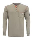 BOCOMAL FR Flammhemmende Hemden FR T Shirt NFPA2112/CAT2 7oz Herren Langarm Fire Retardant Henley Shirts, Ornament Khaki, 56