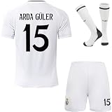 DMDMK R.Madrid Guler #15 2024/2025 Heim Fußballtrikot für Kinder Shorts und Socken Kinder und Jugend Größe (Weiß, 24 (6-7 Jahre))