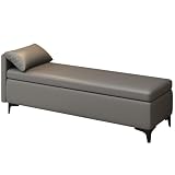 Sitzbank mit Stauraum Schwarz PU Gepolsterte Modern Schuhbank mit Sitzfläche Metallbeine Bettbank Große Aufbewahrungsbox für Wohnzimmer Garderobe Schlafzimmer(Gray 01,31.49in/80cm)