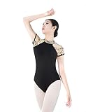 Daydance Schwarzer Damen-Trikot für Ballett, Blumendruck, offener Rücken, Tanzkleidung, Schwarzer Rollkragen, XS