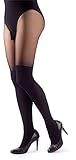 NOQ Strümpfe Imitation Strumpfhosen Matt Semi Sheer Damen Sexy Overknee Muster Büro Date Gemustertes Outfit, Attraction Nero/Nero M