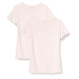Amazon Essentials Damen Kurzärmliges T-Shirt mit U-Ausschnitt in klassischer Passform (Erhältlich in Übergröße), 2er-Pack, Weiß, S