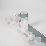 Kinderzimmer Bordüre selbstklebend Dreamy Sky Wandbordüre mit niedlichen Wolken für Babyzimmer und Kinderzimmer Wandtattoo für Mädchen und Jungen in weiß, hellgrau, g