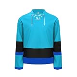 Agoky Kinder Jungen Hockey Trikot Jersey Farbblock T-Shirt Athletic Shirt Lace-up V-Ausschnitt Langarmshirt Schnür Hemd Tunika Top Hellblau 134-140