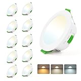 Leselux LED Einbaustrahler 230V Flach, 10x IP44 Spot 68mm 3000K Warmweiß 4000K Neutralweiß 6000K Kaltweiß 5W 380LM, 65-80mm Lochmaß, Einbauleuchten Deckenspots Weiß für Badezimmer Küche W