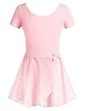 Arshiner Ballettkleidung Set Mädchen Ballettkleid Kinder Ballettanzug Ballett Trikot mit Rock Tütü mit Glitzersteinen Tanzkleid Rosa 130/4-5 J