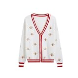 PRIOKNIKO Pulli Damen Strickjacke Mit Bienenstickerei, Langärmlig, Einreihig,EIN,S