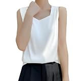 Mrat Ärmelloses Tanktop für Damen, Sommer, U-Ausschnitt, Tank-Top, Seidensatin, elegante Hemden, trendiger O-Ausschnitt, Blusen, Träger, einfarbig, Camisoles, Sling-Weste, Unterhemden,
