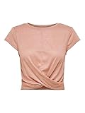 ONLY Damen T-Shirt 'onlCAROL SS Twist Top JRS' kurzes Oberteil mit Wickeloptik (XL, Terra-Cotta)