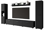 MINIO go for it - Wohnwand Wohnzimmer 4-teilig Toga, Wohnzimmer Möbel Set, 1x TV Lowboard, 2X Hochschrank, 1x Wandboard, Wohnzimmermöbel Komplett, Wohnzimmer Set - Farbe Schwarz Graphit M