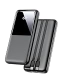 Power Bank 26800mAh, Tragbares Ladegerät mit 3 Anschlüssen & 2 integrierten Kabeln, USB C Schnellladung Powerbank Externer Akku Kompatibel mit iPhone 16 15 14 13 Samsung Galaxy, Schw