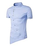 Herren Mode Persönlichkeit Tops Lang Geschnittenes Hemd Mit Asymmetrisches und Aufgesticktes Design Slim Fit Kurzarm-S