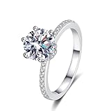 Ring Gold 750, Promise Ring Damen 18K Weißgold Labor Geschaffener Diamant 2ct Rund 6 Klauen Silber für Geburtstag Größe 62 (19.7)
