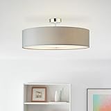 Lightbox moderne Deckenlampe - Deckenleuchte mit schlichtem Stoffschirm - Metall/Textil Chrom/Hellgrau - 60cm D