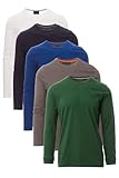 Mivaro Herren Langarmshirt 5er Pack Weiß/Dunkelblau/Blau/Anthrazit/Grün - T Shirt Langarm aus Baumwolle für Männer - für Alltag, Freizeit - Longsleeve Unterziehpullover Größe L