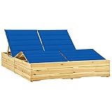 Sufrk Doppel-Sonnenliege mit Königsblauen Auflagen Kiefer Imprägniert Camping Loung