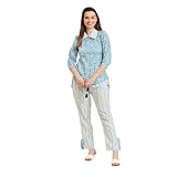 Gufrina Damenshirt mit 3/4-Ärmeln, Kragen und passendem Oberteil, Teal, S