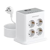 Mehrfachsteckdose mit 6 USB(5V/4,8A), 8 Fach Steckdosenleiste Überspannungsschutz, Steckdose mit Schalter, Steckdosenturm 2M Verlängerungskabel für Zuhause Büro, Weiß