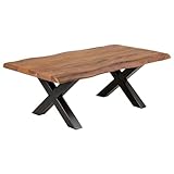 riess-ambiente.de Massiver Baumstamm Couchtisch Mammut 110cm Akazie Honey Finish 3,5cm Tischplatte schwarzes X-G