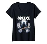 Damen Griechenland Geschenk Flagge Greece Grieche Hellas Athen T-Shirt mit V