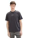 TOM TAILOR Denim Herren Basic T-Shirt mit Logo-Print, coal grey, L