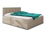 Boxspringbett Star mit Topper, Bonell-Matratze und 2 Bettkästen, Doppelbett, Polsterbett, Bett, Bettgestell, Stilvoll, Schlafzimmer, Velour oder Webstoff (Beige (Inari 22), 180 x 200 cm)