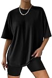 AirMood Damen Oversized Loose Fit T Shirts Tops Sommer Kurzarm Oversize Tee T-Shirt, Schwarz, XXL