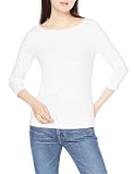 Amazon Essentials Damen Bateau-Ausschnitt T-Shirt mit 3/4-Ärmeln, Schmale Passform, Weiß, L