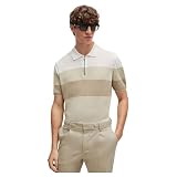 BOSS Herren Trieste Strick-Poloshirt aus Leinen-Mix mit Reißverschluss am Kragen Hellbeige L
