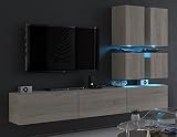 Furnitech Wohnwand Wohnzimmer | Wohnzimmer Möbel mit LED Weiß | Hängend Wohnwand Modern | Wohnzimmer Schrankwand mit Regale und TV Schrank (Future C76-M-S3 1A Sonoma Eiche)