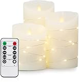 Yinuo Mirror Led Kerzen mit Timerfunktion, Flackernde Flamme, Led Kerzen mit Fernbedienung, Bad Deko, Wohnzimmer, Tischdeko , Größe 10/12,5/15cm Hoch, 7,5 cm Durchmesser…