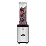 WMF Kult X Mix & Go Mini Smoothie Maker, Standmixer, Blender elektrisch, Shake Mixer 300 Watt Leistung, Tritan-Kunststoff Flasche 600ml, auslaufsicherer Schraubdeckel, rutschfeste Füße, Silber/Schw