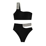 Bikini Damen Set Neckholder Geteilter, sexy Bikini-Badeanzug mit Bändern für Spaß am Meer Shirt Herren V