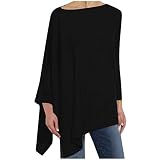 tsaChick Damen Langarmshirt Loose Einfarbige Langarm Hemd Women Tunika Rundkragen Schwarzes Langarmshirt Damen Pull On Großer Asymmetrisch Saum T-Shirts für Schwangere Elegante T-Shirts LTA37